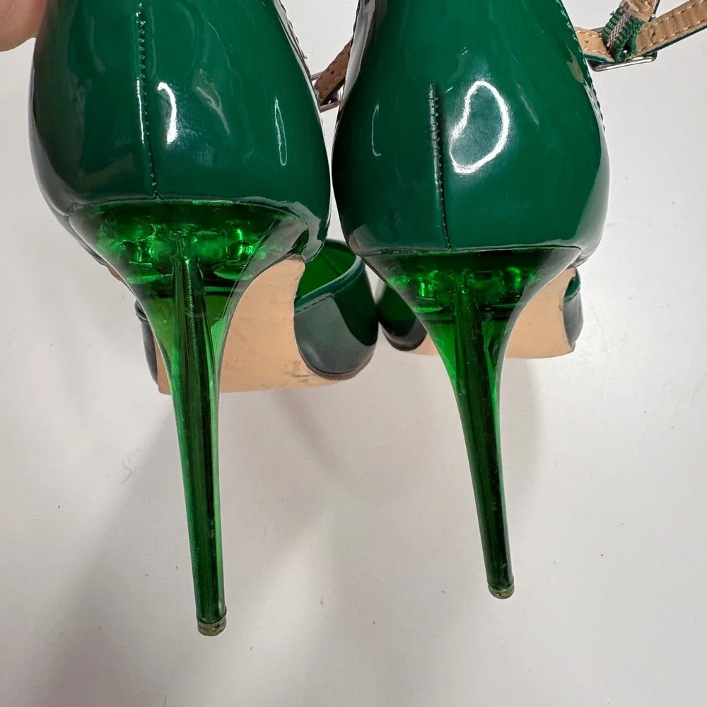 Steve Madden Green Translucent Pointed Toe Ankle Strap Stiletto Heels 7.5